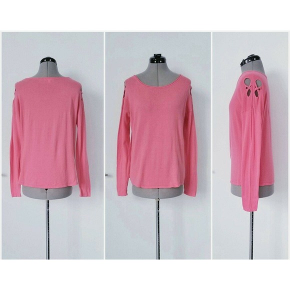 MINNIE ROSE "AIRY & LIGHT LUXE COTTON KNIT" COLD SHOULDER SWEATER TOP $136 L - Picture 2 of 8